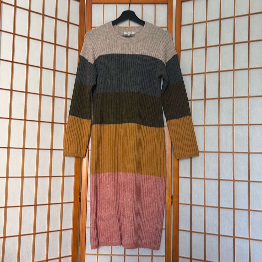 Madewell - Women’s Midi “Coziest Yarn” Colorblock Sweater Dress - Small